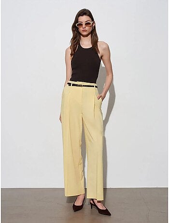 DILVIN Pantalon Femme Palazzo En Crêpe Avec Ceinture