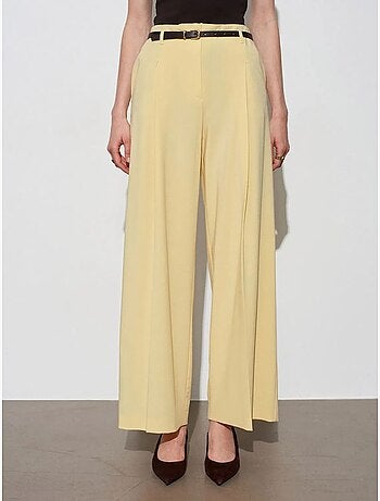 DILVIN Pantalon Femme Palazzo En Crêpe Avec Ceinture