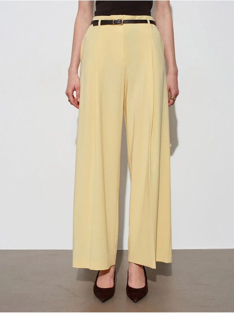 DILVIN Pantalon Femme Palazzo En Crêpe Avec Ceinture Jaune citron - Kiabi
