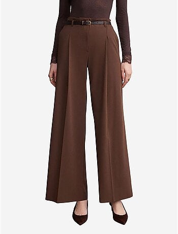 DILVIN Pantalon Femme Palazzo En Crêpe Avec Ceinture