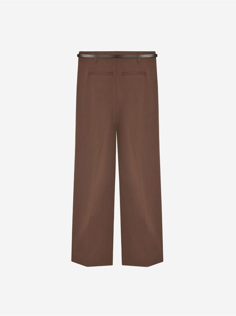 DILVIN Pantalon Femme Palazzo En Crêpe Avec Ceinture Marron chocolat - Kiabi