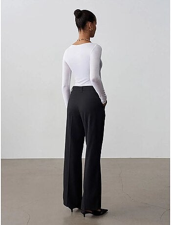 Dilvin pantalon femme taille haute à jambe droite en crêpe