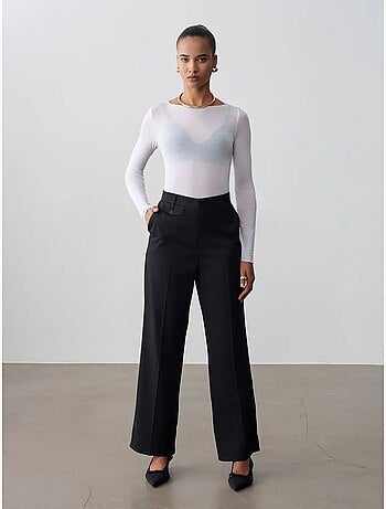Dilvin pantalon femme taille haute à jambe droite en crêpe