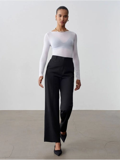 DILVIN Pantalon Femme Taille Haute À Jambe Droite En Crêpe - Kiabi