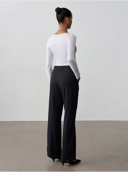 DILVIN Pantalon Femme Taille Haute À Jambe Droite En Crêpe - Kiabi