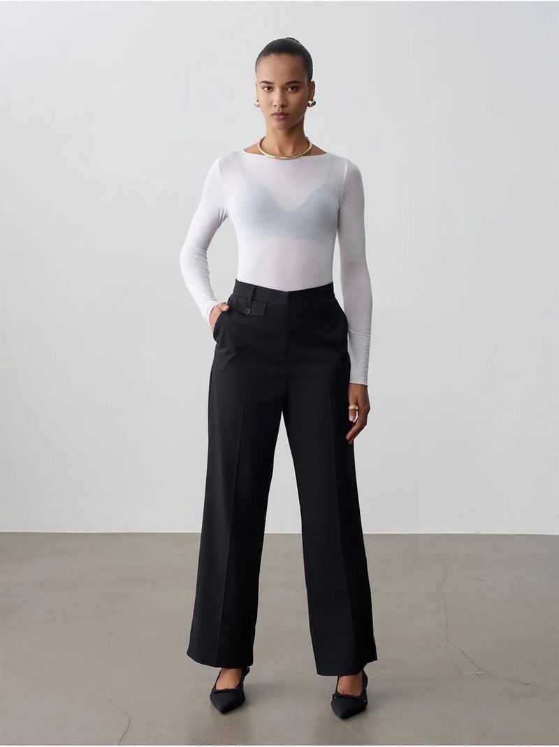 DILVIN Pantalon Femme Taille Haute À Jambe Droite En Crêpe Noir - Kiabi