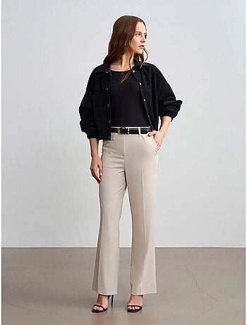 DILVIN Pantalon Femme Taille Haute À Jambe Droite En Crêpe