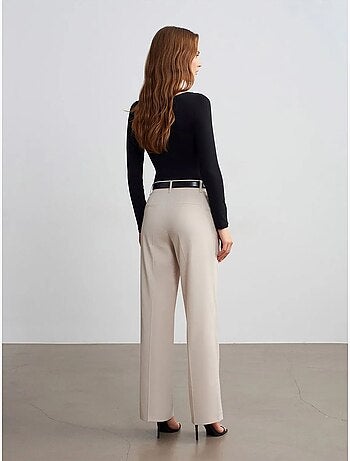 DILVIN Pantalon Femme Taille Haute À Jambe Droite En Crêpe