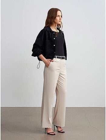 DILVIN Pantalon Femme Taille Haute À Jambe Droite En Crêpe