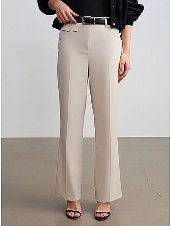 DILVIN Pantalon Femme Taille Haute À Jambe Droite En Crêpe