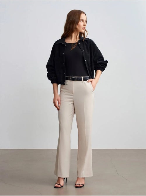 DILVIN Pantalon Femme Taille Haute À Jambe Droite En Crêpe - Kiabi DILVIN Pantalon Femme Taille Haute À Jambe Droite En Crêpe - Kiabi
