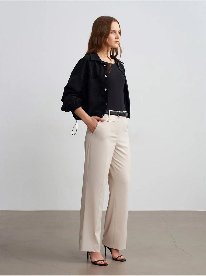 DILVIN Pantalon Femme Taille Haute À Jambe Droite En Crêpe Sable - Kiabi