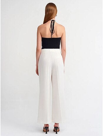 DILVIN Pantalon Femme Taille Haute À Jambe Large En Crêpe