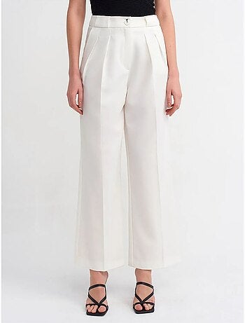 DILVIN Pantalon Femme Taille Haute À Jambe Large En Crêpe