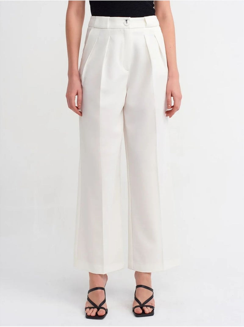 DILVIN Pantalon Femme Taille Haute À Jambe Large En Crêpe Blanc - Kiabi
