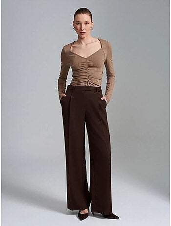 DILVIN Pantalon Femme Taille Haute À Jambe Large En Crêpe