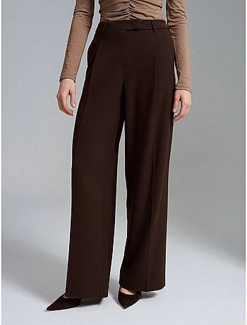 DILVIN Pantalon Femme Taille Haute À Jambe Large En Crêpe