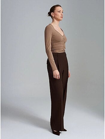 DILVIN Pantalon Femme Taille Haute À Jambe Large En Crêpe