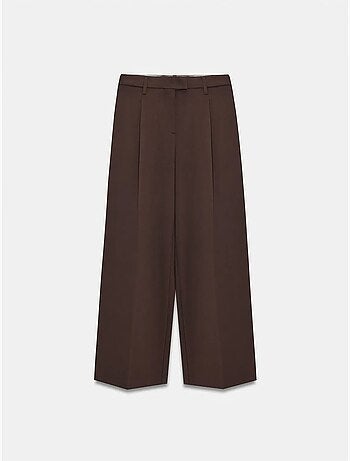 DILVIN Pantalon Femme Taille Haute À Jambe Large En Crêpe