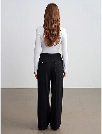 DILVIN Pantalon Femme Taille Haute À Jambe Large En Crêpe