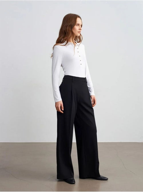 DILVIN Pantalon Femme Taille Haute À Jambe Large En Crêpe - Kiabi DILVIN Pantalon Femme Taille Haute À Jambe Large En Crêpe - Kiabi