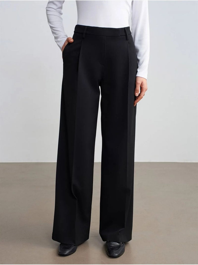 DILVIN Pantalon Femme Taille Haute À Jambe Large En Crêpe Noir - Kiabi