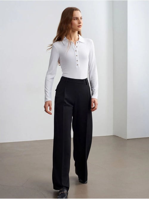 DILVIN Pantalon Femme Taille Haute À Jambe Large En Crêpe - Kiabi DILVIN Pantalon Femme Taille Haute À Jambe Large En Crêpe - Kiabi