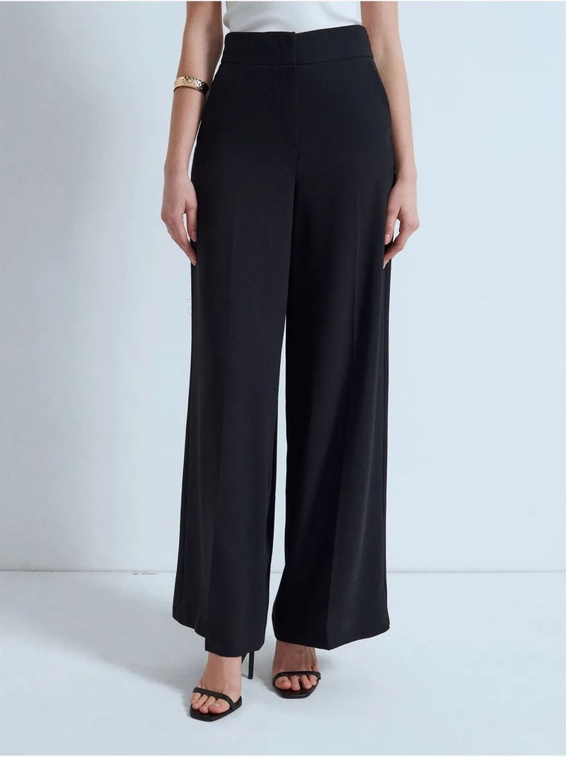 DILVIN Pantalon Femme Taille Haute À Jambe Large En Crêpe Noir - Kiabi