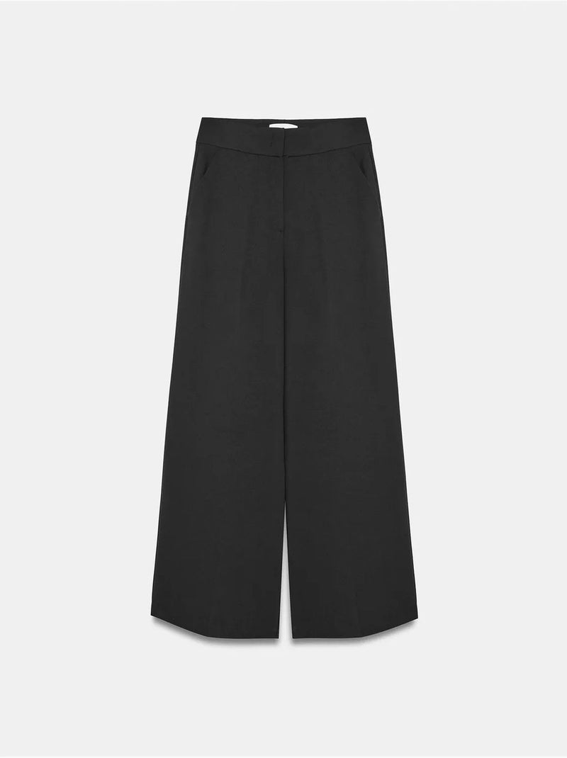 DILVIN Pantalon Femme Taille Haute À Jambe Large En Crêpe Noir - Kiabi