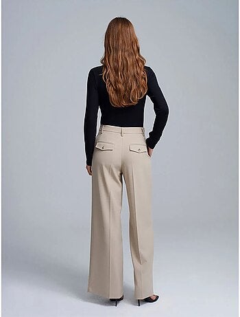 DILVIN Pantalon Femme Taille Haute À Jambe Large En Crêpe