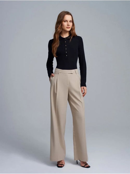 DILVIN Pantalon Femme Taille Haute À Jambe Large En Crêpe - Kiabi DILVIN Pantalon Femme Taille Haute À Jambe Large En Crêpe - Kiabi