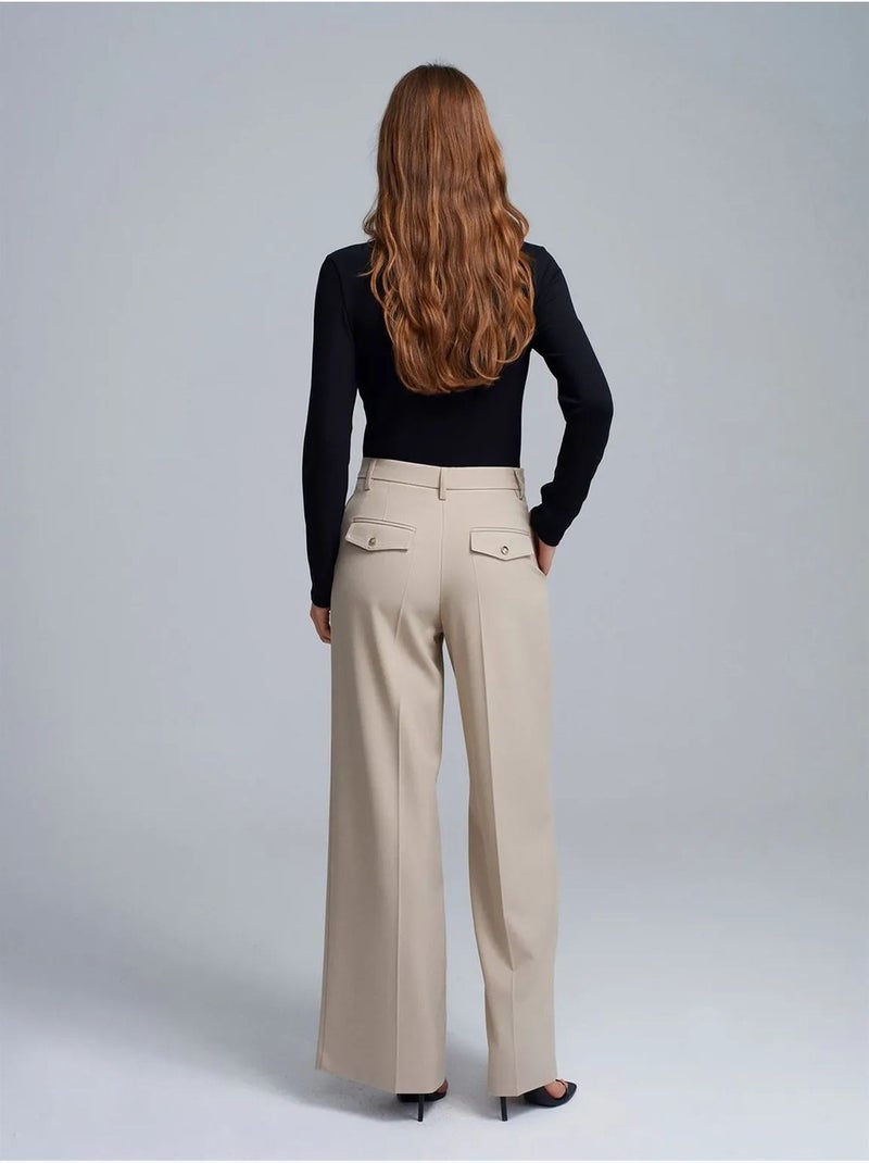 DILVIN Pantalon Femme Taille Haute À Jambe Large En Crêpe Sable - Kiabi