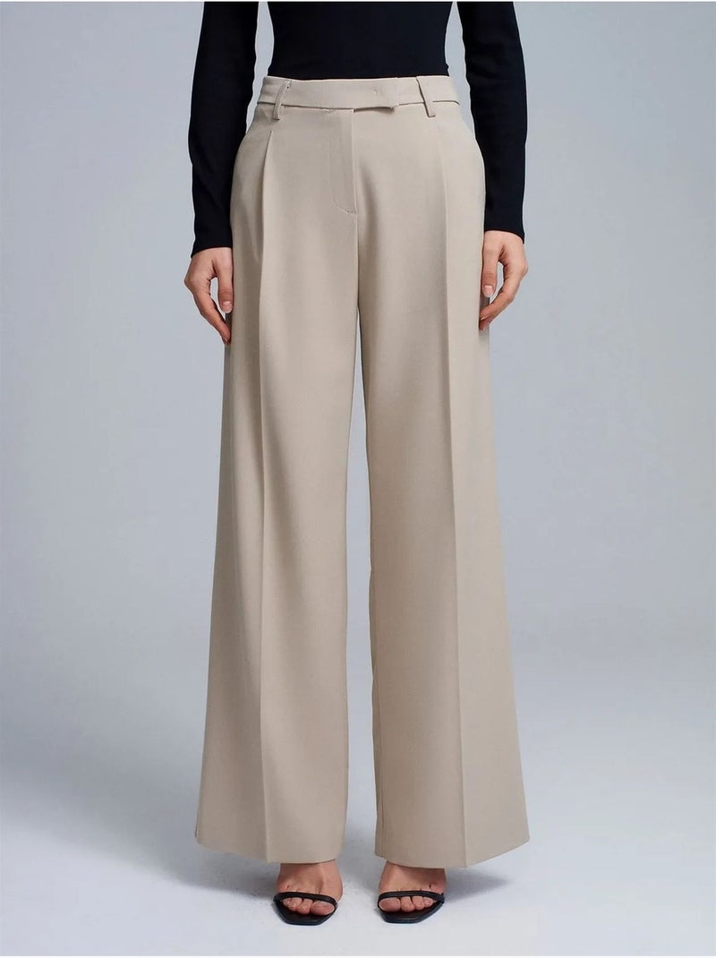 DILVIN Pantalon Femme Taille Haute À Jambe Large En Crêpe Sable - Kiabi