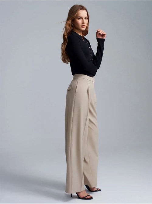DILVIN Pantalon Femme Taille Haute À Jambe Large En Crêpe - Kiabi DILVIN Pantalon Femme Taille Haute À Jambe Large En Crêpe - Kiabi