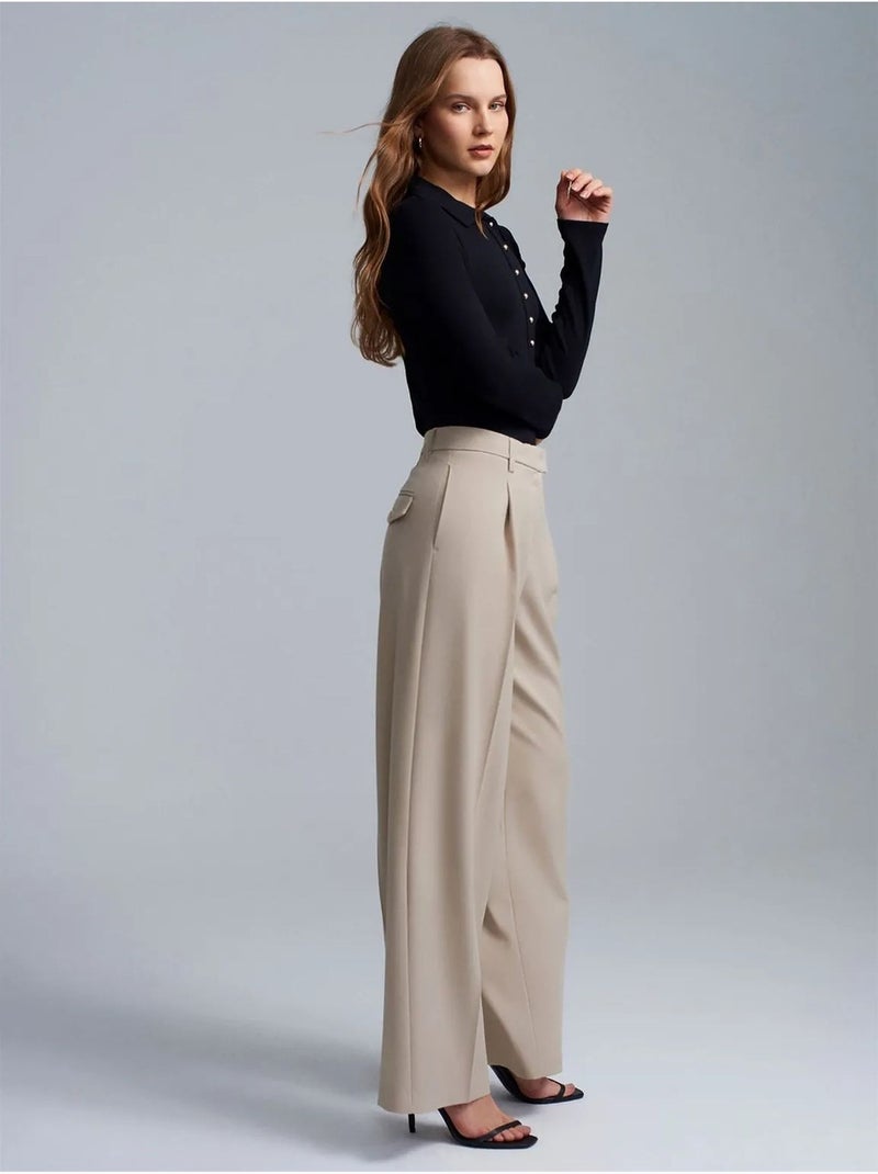 DILVIN Pantalon Femme Taille Haute À Jambe Large En Crêpe Sable - Kiabi