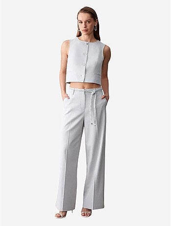 DILVIN Pantalon Femme Taille Haute À Jambe Large Et Ceinture