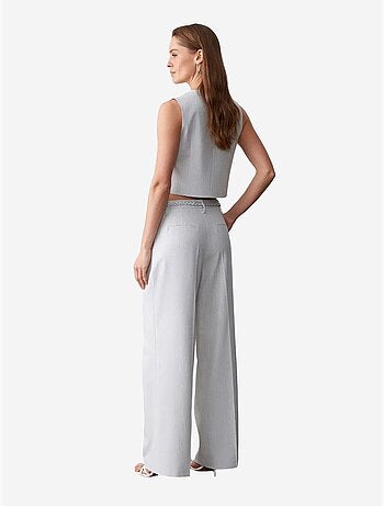 DILVIN Pantalon Femme Taille Haute À Jambe Large Et Ceinture