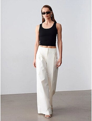 DILVIN Pantalon Femme Taille Haute À Jambe Large Et Plis