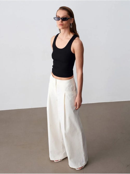 DILVIN Pantalon Femme Taille Haute À Jambe Large Et Plis - Kiabi DILVIN Pantalon Femme Taille Haute À Jambe Large Et Plis - Kiabi
