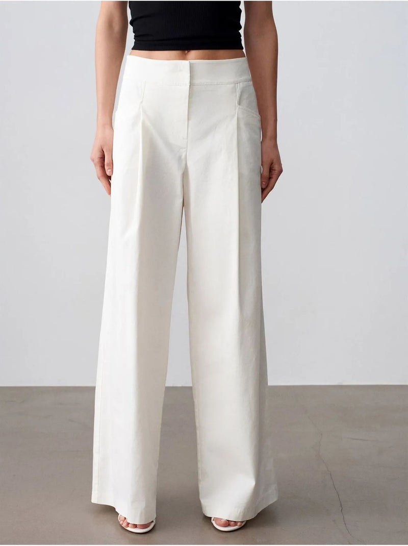 DILVIN Pantalon Femme Taille Haute À Jambe Large Et Plis Blanc cassé - Kiabi