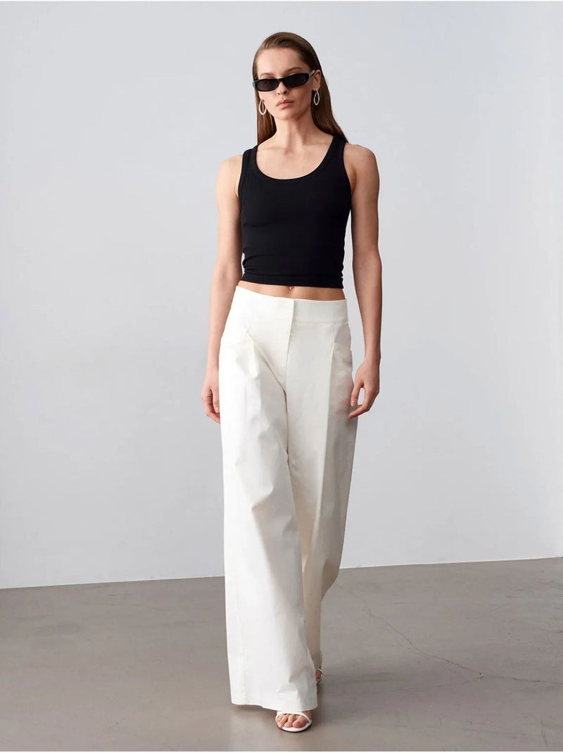 DILVIN Pantalon Femme Taille Haute À Jambe Large Et Plis Blanc cassé - Kiabi