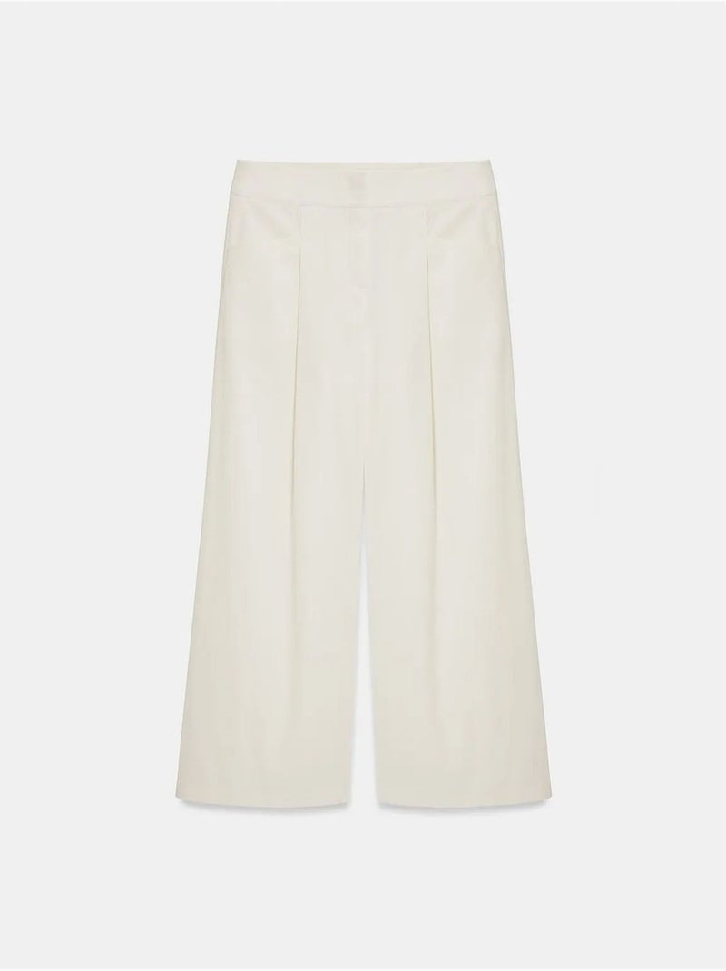 DILVIN Pantalon Femme Taille Haute À Jambe Large Et Plis Blanc cassé - Kiabi