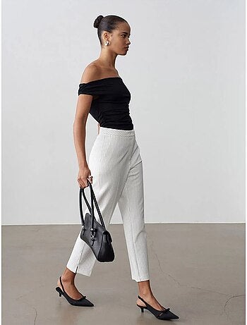 DILVIN Pantalon Femme Taille Haute À Rayures, Jambe Droite