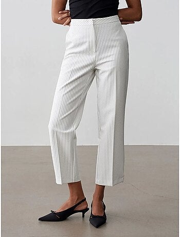 DILVIN Pantalon Femme Taille Haute À Rayures, Jambe Droite