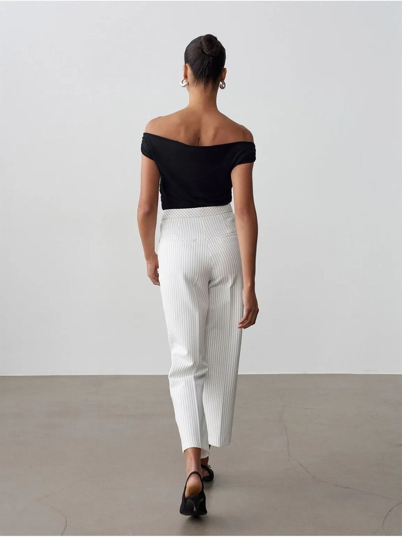 DILVIN Pantalon Femme Taille Haute À Rayures, Jambe Droite Blanc - Kiabi