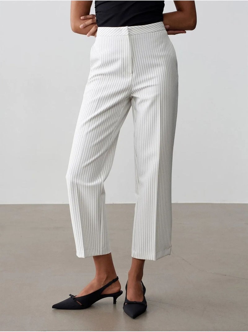DILVIN Pantalon Femme Taille Haute À Rayures, Jambe Droite Blanc - Kiabi