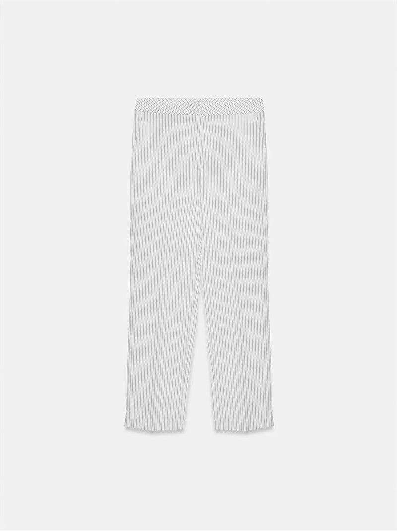 DILVIN Pantalon Femme Taille Haute À Rayures, Jambe Droite Blanc - Kiabi