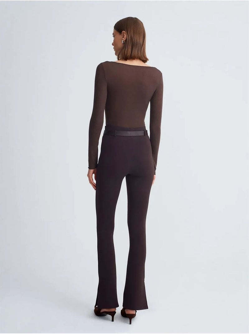 DILVIN Pantalon Flare Ajusté Avec Ceinture Marron chocolat - Kiabi