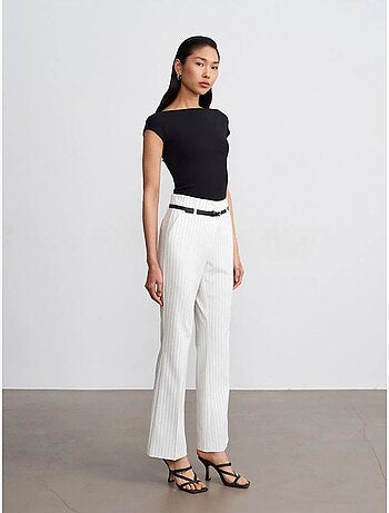 DILVIN Pantalon Flare Rayé À Taille Haute Avec Ceinture
