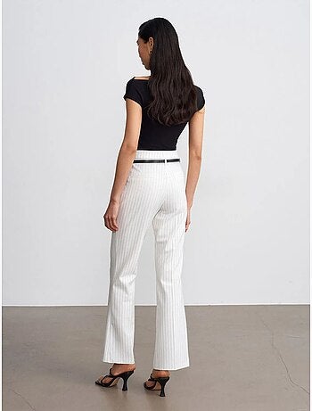 DILVIN Pantalon Flare Rayé À Taille Haute Avec Ceinture